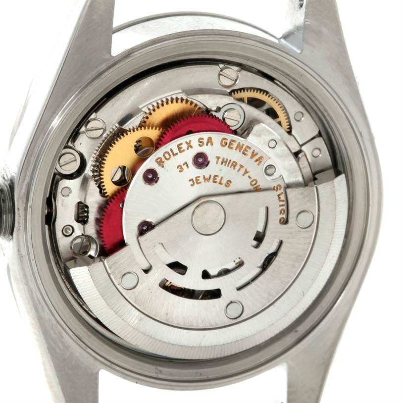 The image shows the internal mechanical movement of a Rolex Datejust 79190 Women's Stainless Steel Blue Dial 79190 Women's Stainless Steel Blue Dial watch, viewed from the back.