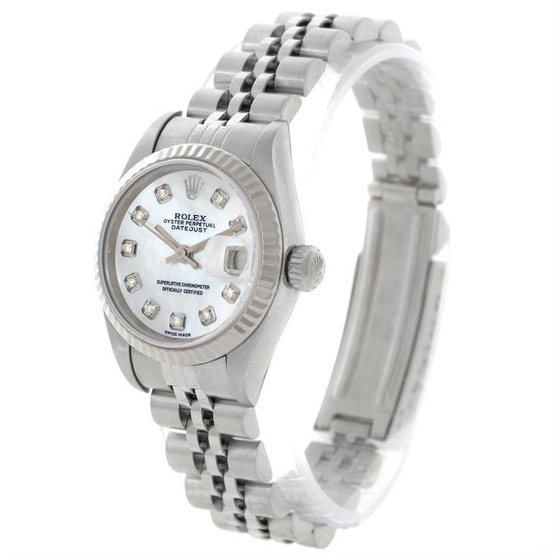 Rolex Datejust Ladies Stainless Steel 18k White Gold Diamond Watch 69174 SwissWatchExpo