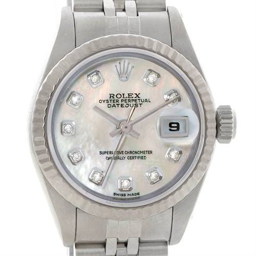 Photo of Rolex Datejust Ladies Stainless Steel 18k White Gold Diamond Watch 69174