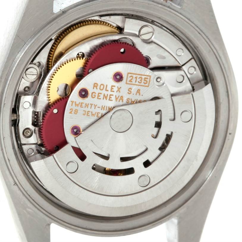 The image shows a close-up view of the movement mechanism in a Rolex Datejust 69173 Women's Stainless Steel Champagne Dial 69173 Women's Stainless Steel Champagne Dial watch.
