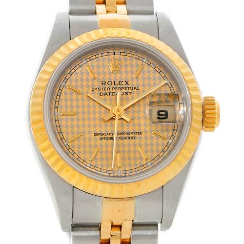 Photo of Rolex Datejust Ladies Steel 18k Yellow Gold Hounds Tooth Dial 69173