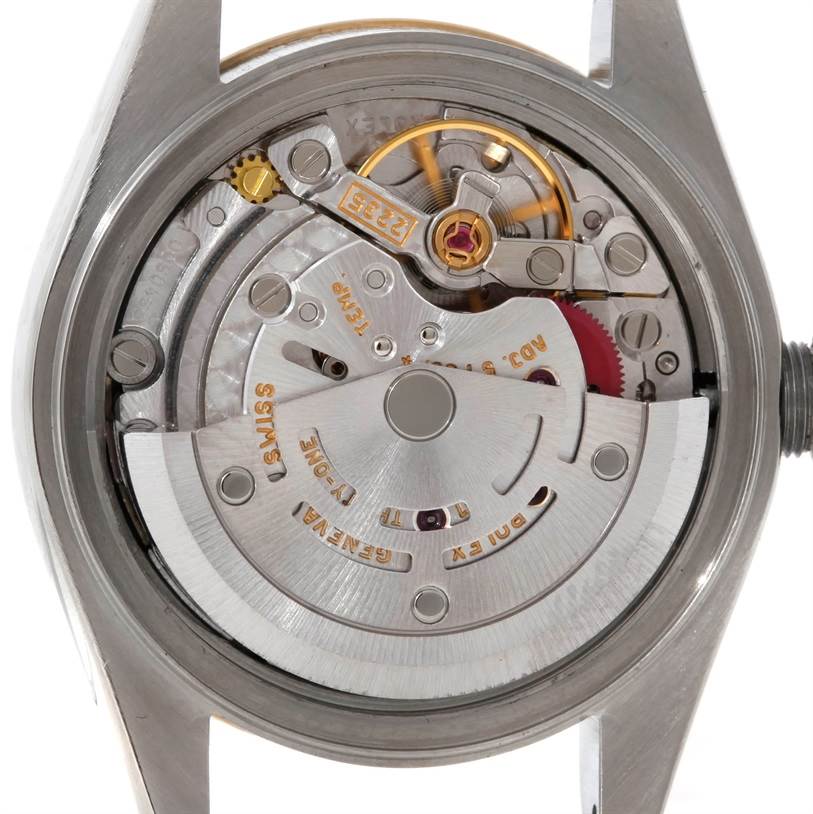 The image shows the inner mechanical movement of a Rolex Datejust 79173 Women's Stainless Steel Champagne Dial 79173 Women's Stainless Steel Champagne Dial watch viewed from the back.