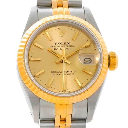 Photo of Rolex Datejust Ladies Steel 18k Yellow Gold Champagne Dial Watch 69173