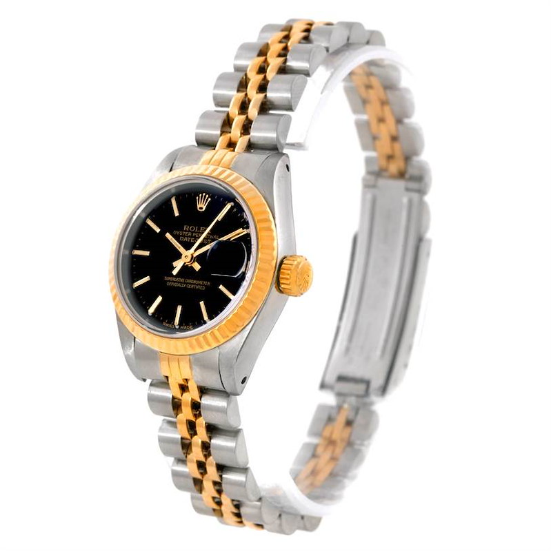 Rolex Datejust Ladies Steel 18k Yellow Gold Black Dial Watch 69173 SwissWatchExpo