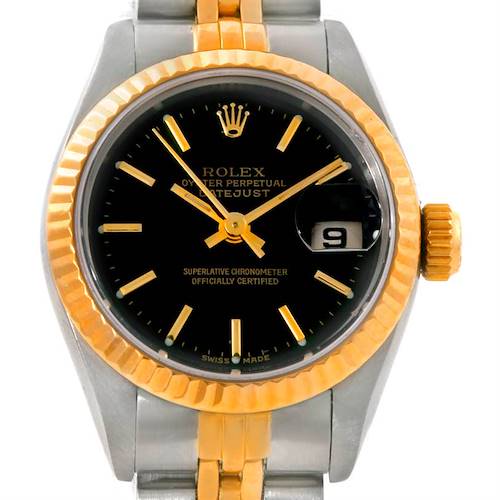 Photo of Rolex Datejust Ladies Steel 18k Yellow Gold Black Dial Watch 69173