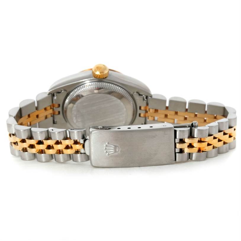 The image shows the back view of the Rolex Datejust 69173 Women's Stainless Steel Silver Dial 69173 Women's Stainless Steel Silver Dial watch, focusing on the clasp and bracelet.