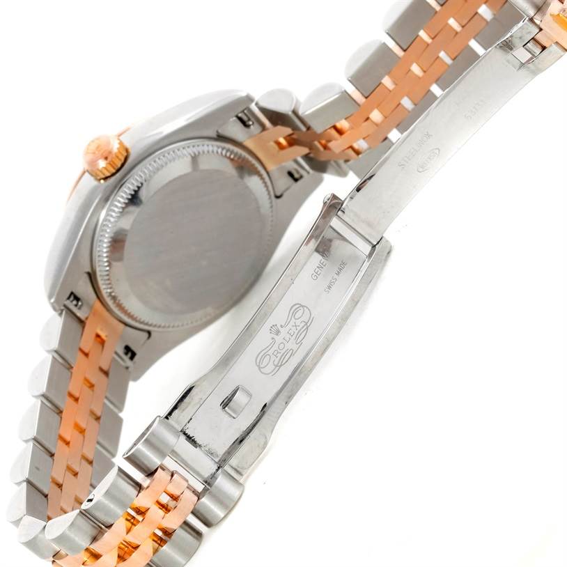 The image shows the Rolex Datejust 179171 Women's Steel and Gold (two tone) Pink Dial 179171 Women's Steel and Gold (two tone) Pink Dial watch from the back, focusing on the clasp and part of the bracelet.