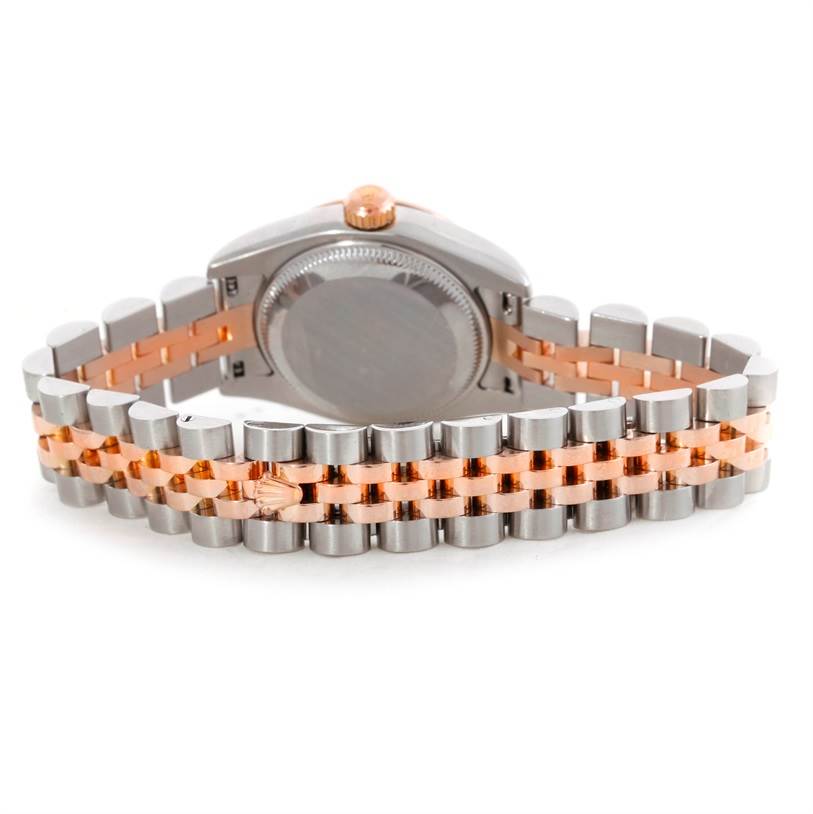 The image shows the back of a Rolex Datejust 179171 Women's Steel and Gold (two tone) Pink Dial 179171 Women's Steel and Gold (two tone) Pink Dial watch, highlighting the case and two-tone Jubilee bracelet.