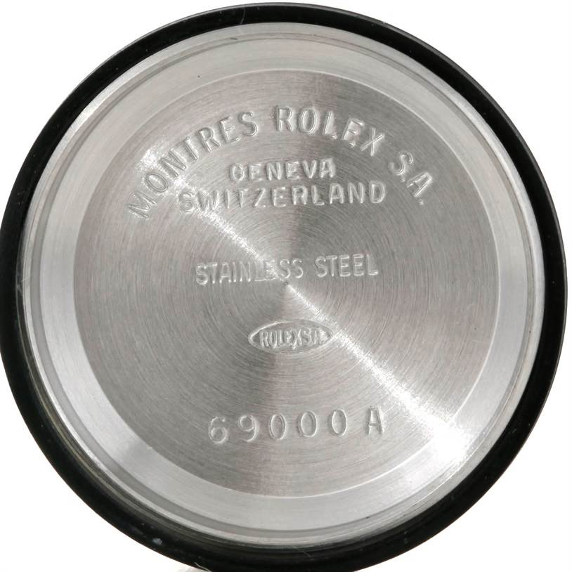 The image shows the inside of the case back of a Rolex Datejust 69173 Women's Stainless Steel Champagne Dial 69173 Women's Stainless Steel Champagne Dial watch, bearing inscriptions and model information.