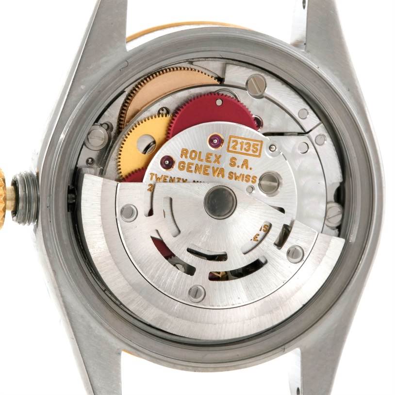 This image shows the inner mechanical movement parts of a Rolex Datejust 69173 Women's Stainless Steel Champagne Dial 69173 Women's Stainless Steel Champagne Dial watch from the back angle.