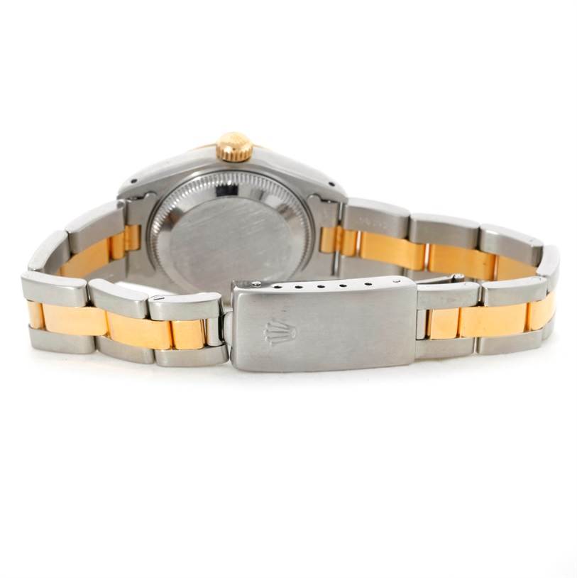 The image shows the back view of a Rolex Datejust 69173 Men's Stainless Steel Beige Dial 69173 Men's Stainless Steel Beige Dial watch, highlighting its case back, bracelet, and clasp.