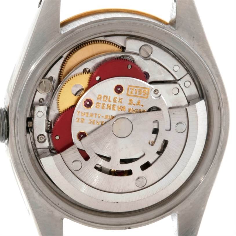 This image shows the movement mechanism of a Rolex Datejust 69173 Men's Stainless Steel Beige Dial 69173 Men's Stainless Steel Beige Dial watch from the back.
