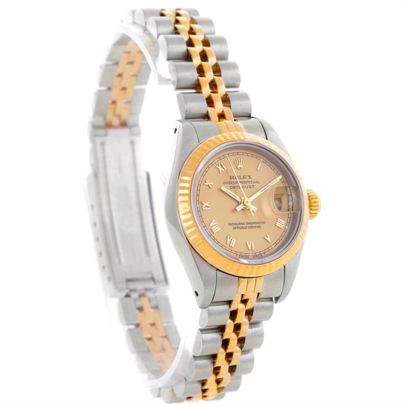 The image shows a Rolex Datejust 69173 Women's Stainless Steel Champagne Dial 69173 Women's Stainless Steel Champagne Dial watch at a slight angle, highlighting its two-tone bracelet, case, and dial.