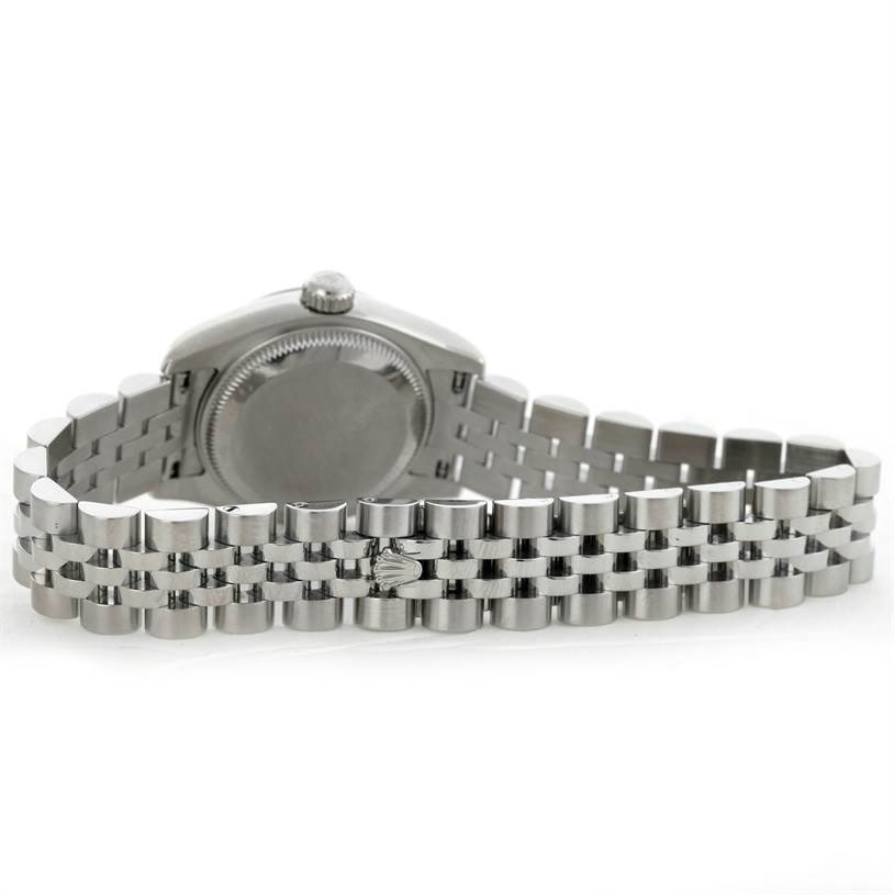 The image shows the back case and Jubilee bracelet of the Rolex Datejust 179174 Women's Stainless Steel Silver Dial 179174 Women's Stainless Steel Silver Dial watch from a rear angle.