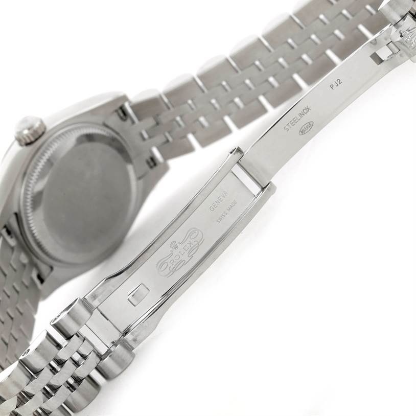 The image shows the back case, bracelet, and clasp of a Rolex Datejust 179174 Women's Stainless Steel Silver Dial 179174 Women's Stainless Steel Silver Dial watch, with the clasp partially open.