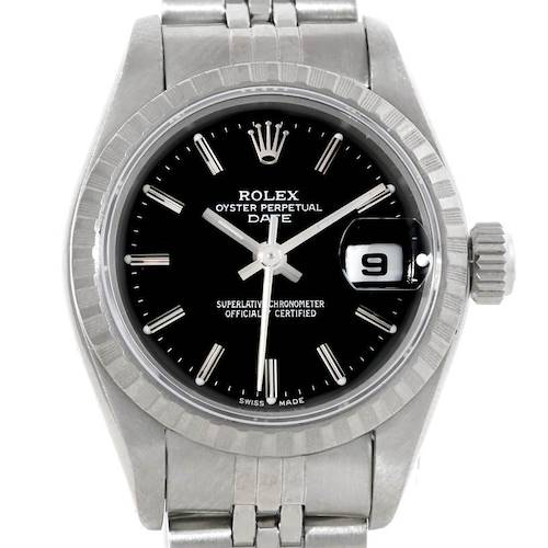 Photo of Rolex Date Ladies Black Dial Stainless Steel Watch 79240