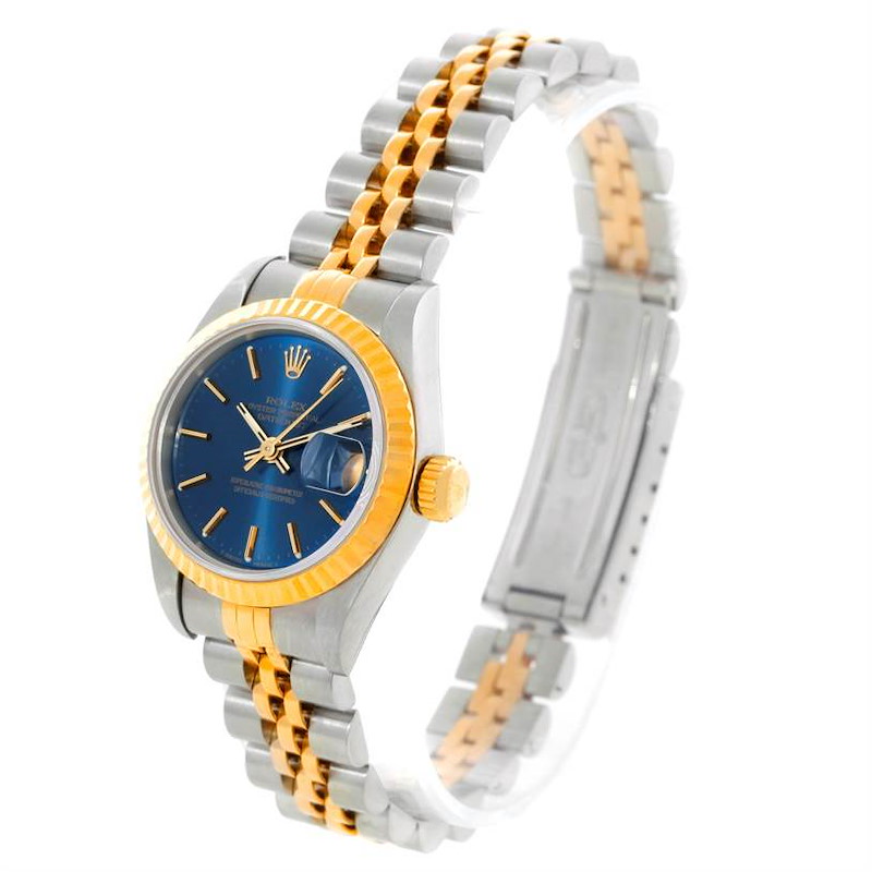 Rolex Datejust Ladies Steel 18k Yellow Gold Blue Dial Watch 69173 SwissWatchExpo