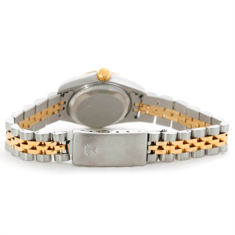 This image shows the back view of a Rolex Datejust 69173 Women's Stainless Steel Blue Dial 69173 Women's Stainless Steel Blue Dial, highlighting the bracelet and clasp.