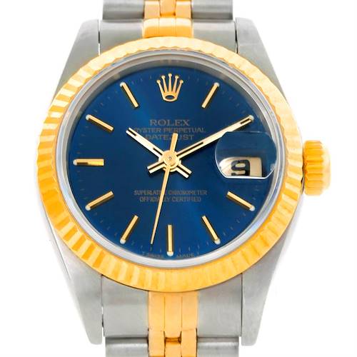 Photo of Rolex Datejust Ladies Steel 18k Yellow Gold Blue Dial Watch 69173