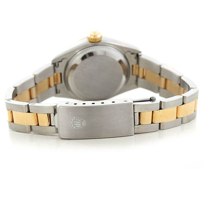 The image shows the back and bracelet clasp of a Rolex Datejust 79163 Women's Steel and Gold (two tone) Black Dial 79163 Women's Steel and Gold (two tone) Black Dial watch, emphasizing the two-tone metal design.