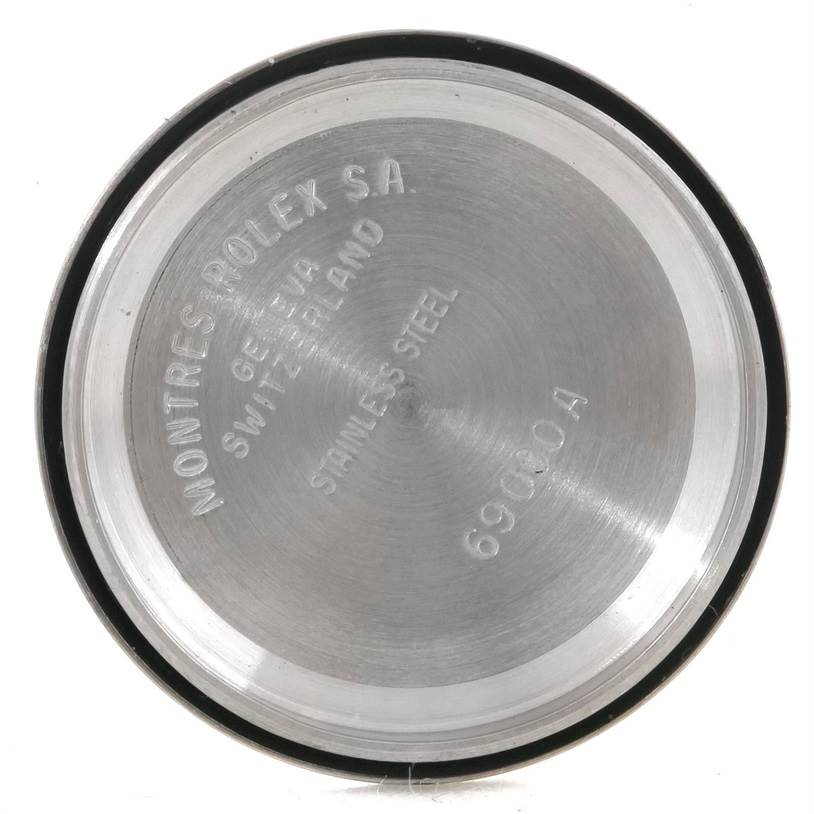 This is the back case of a Rolex Datejust 69190 Women's Stainless Steel Pink Dial 69190 Women's Stainless Steel Pink Dial watch, captured from a top-down angle.