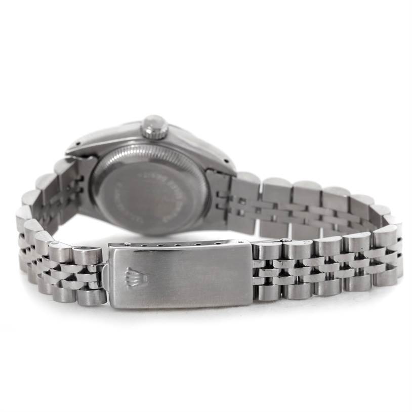 The image shows the back view of a Rolex Datejust 69190 Women's Stainless Steel Pink Dial 69190 Women's Stainless Steel Pink Dial watch, focusing on the case back and bracelet clasp.