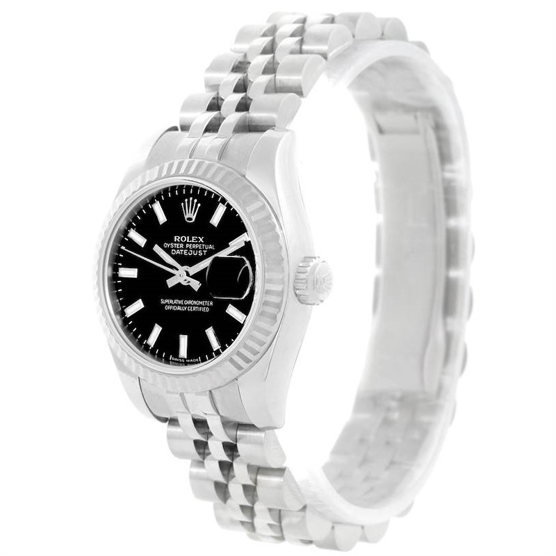 Rolex Datejust Black Dial Steel 18K White Gold Ladies Watch 179174 SwissWatchExpo