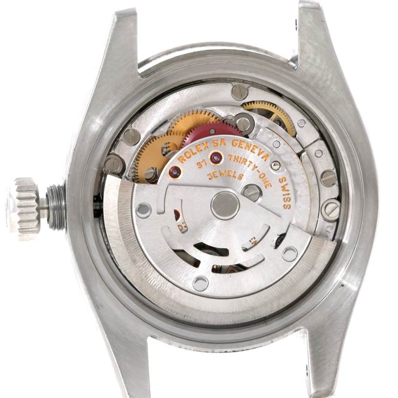 This image shows the internal movement mechanism of a Rolex Datejust 179160 Women's Stainless Steel Blue Dial 179160 Women's Stainless Steel Blue Dial watch from a case-back view.