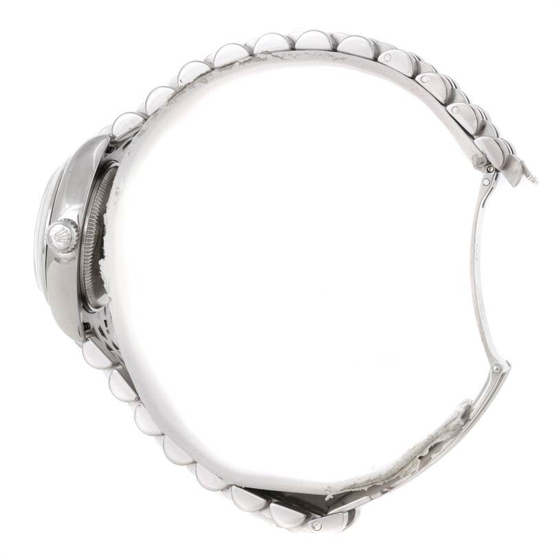 The image shows a side profile of a Rolex Datejust 179160 Women's Stainless Steel Blue Dial 179160 Women's Stainless Steel Blue Dial watch focusing on the case and bracelet.