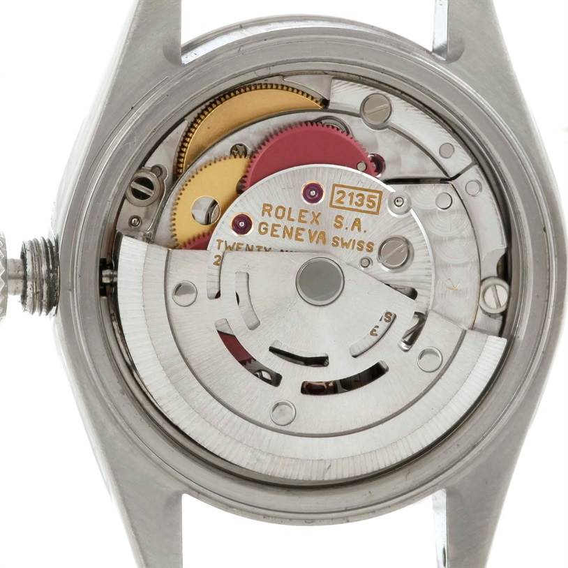 This image shows the inner mechanics and movement of a Rolex Datejust 69174 Women's Stainless Steel Silver Dial 69174 Women's Stainless Steel Silver Dial watch from the back angle.