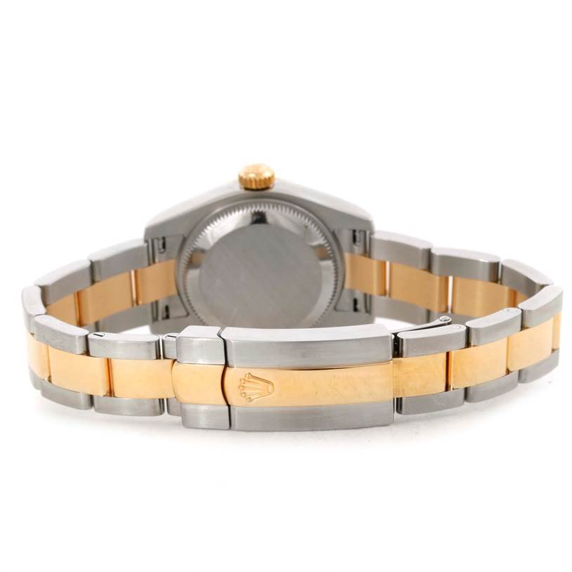 The image shows the back view of a Rolex Datejust 179173 Women's Steel and Gold (two tone) Grey Dial 179173 Women's Steel and Gold (two tone) Grey Dial watch, displaying the bracelet and clasp.