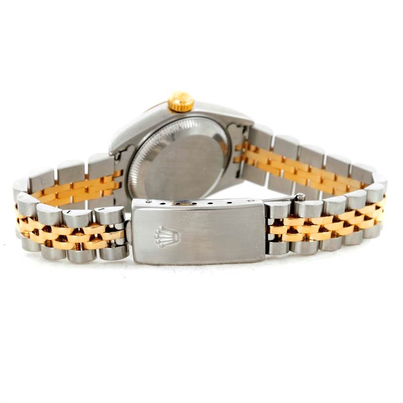 The image shows the back and bracelet clasp of a Rolex Datejust 79173 Men
s Stainless Steel Champagne Dial 79173 Men
s Stainless Steel Champagne Dial watch.