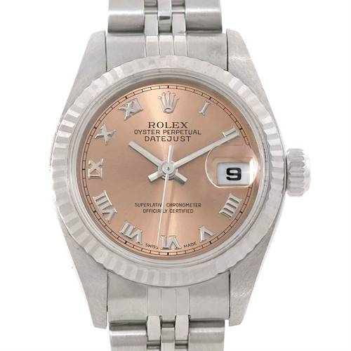 Photo of Rolex Datejust Ladies Steel 18k White Gold Salmon Roman Watch 79174
