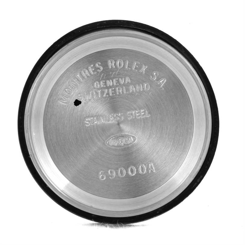 This image shows the inside of the case back of a Rolex Datejust 69174 Women
s Stainless Steel Silver Dial 69174 Women
s Stainless Steel Silver Dial watch, displaying engravings and model information.