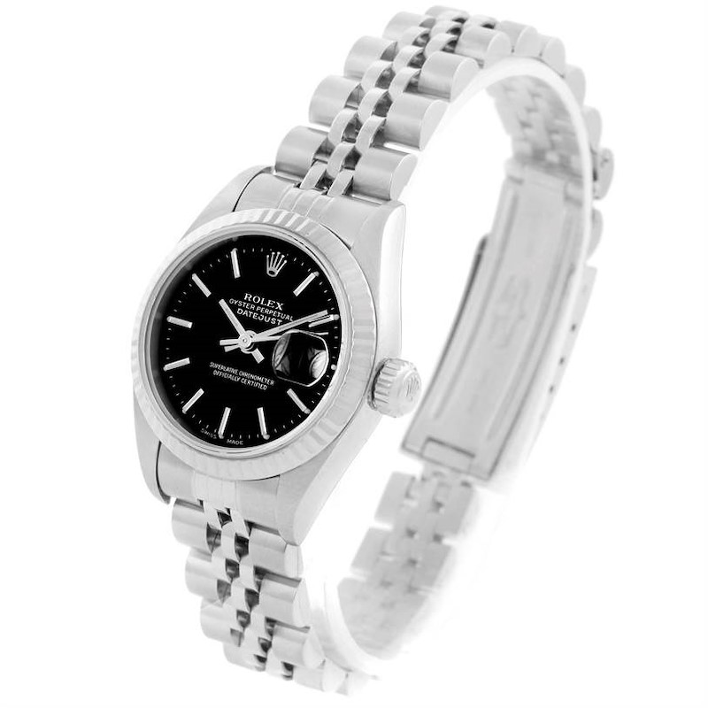 Rolex Datejust Ladies Steel 18k White Gold Black Dial Watch 79174 SwissWatchExpo