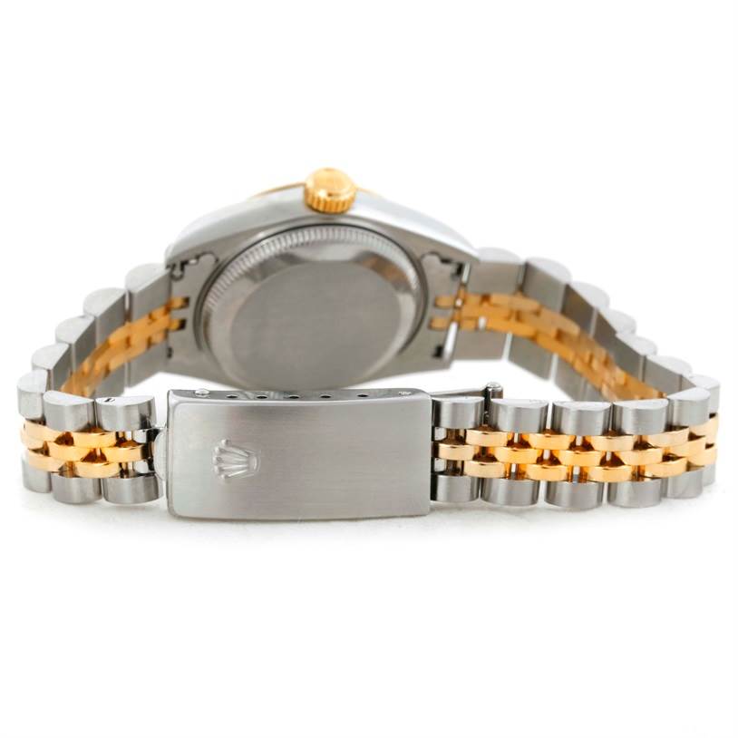 The image shows the backside, clasp, and part of the bracelet of a Rolex Datejust 69173 Women's Stainless Steel White Dial 69173 Women's Stainless Steel White Dial watch.