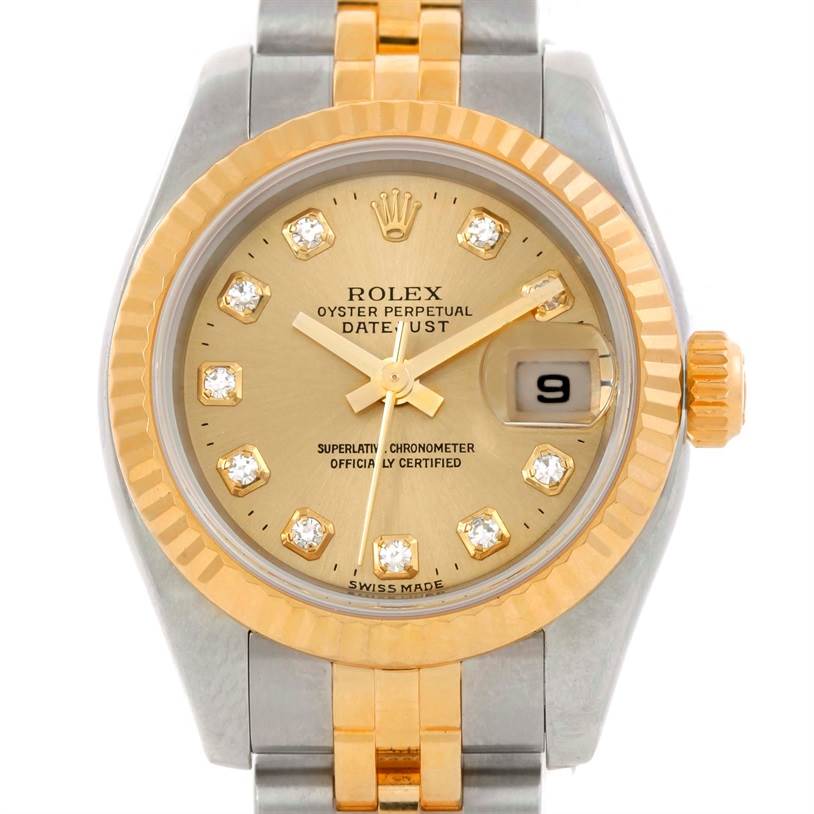 Rolex Datejust Ladies Steel 18K Yellow Gold Diamond Watch 179173 with 2 ...