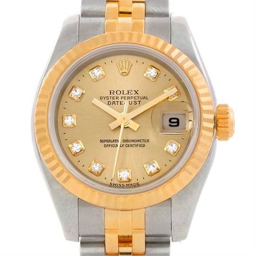 Photo of Rolex Datejust Ladies Steel 18K Yellow Gold Diamond Watch 179173 with 2 extra links