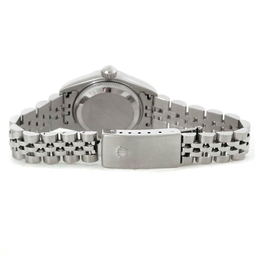 This image shows the back and bracelet of a Rolex Datejust 79174 Women's Stainless Steel Silver Dial 79174 Women's Stainless Steel Silver Dial watch, highlighting the clasp and case back.