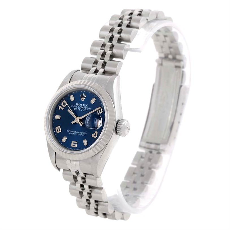 Rolex Datejust Ladies Stainless Steel White Gold Blue Dial Watch 69174 SwissWatchExpo