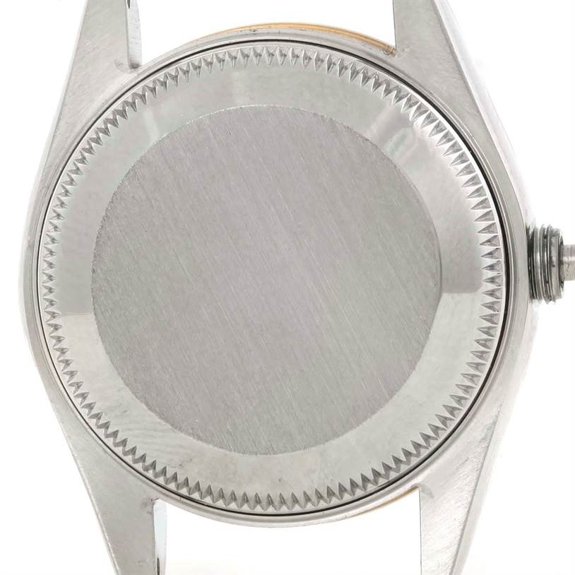 This image shows the back case and lugs of a Rolex Datejust 69173 Women's Stainless Steel Champagne Dial 69173 Women's Stainless Steel Champagne Dial watch from a front angle.
