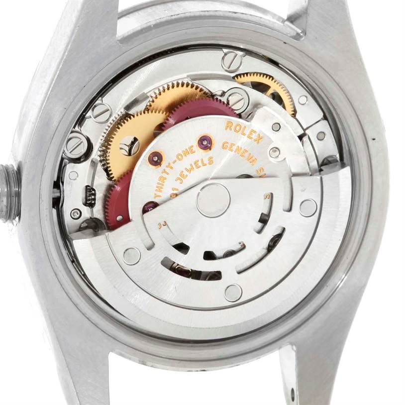 This image shows the rear view of the inner mechanical components of a Rolex Datejust 179174 Women's Stainless Steel Mother of Pearl Dial 179174 Women's Stainless Steel Mother of Pearl Dial watch.