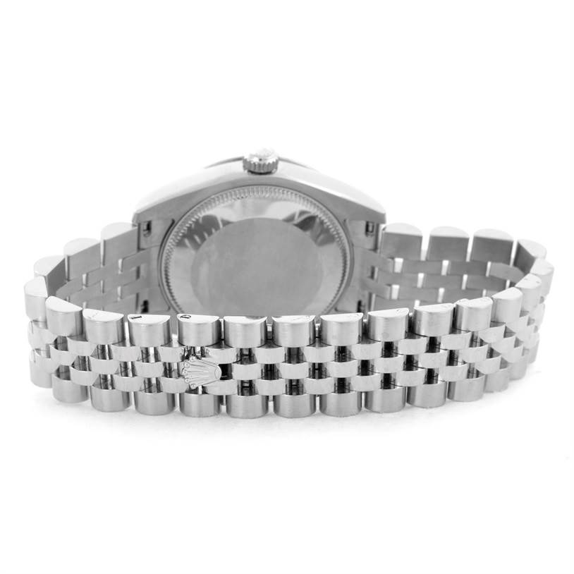 The image shows the back and bracelet of a Rolex Mid-Size 178344 Women's Stainless Steel Mother of Pearl Dial 178344 Women's Stainless Steel Mother of Pearl Dial model watch.