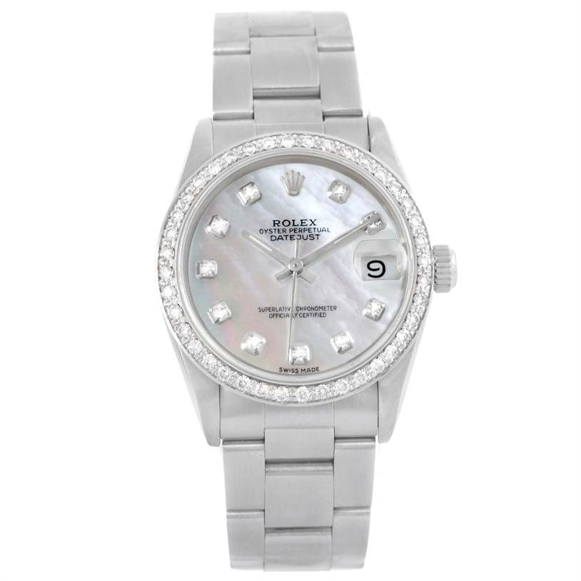 Rolex Midsize Datejust Steel Mother of Pearl Diamond Watch 68240 ...