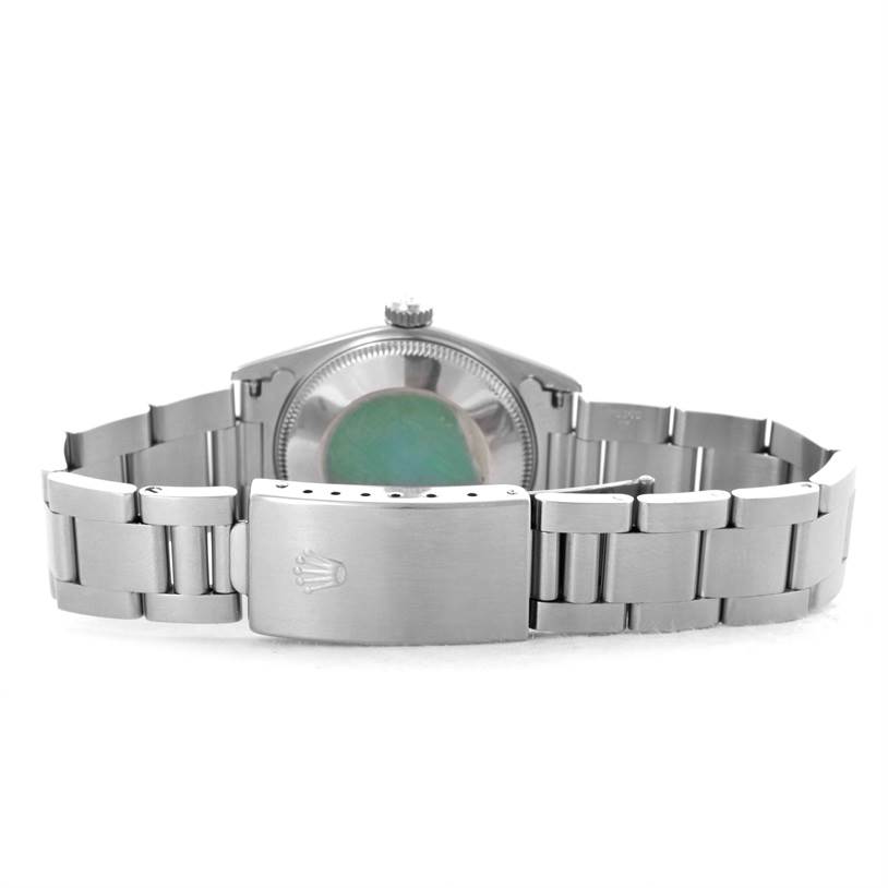 The image shows the back view of a Rolex Mid-Size 77080 Women's Stainless Steel Black Dial 77080 Women's Stainless Steel Black Dial watch, focusing on the bracelet and clasp.