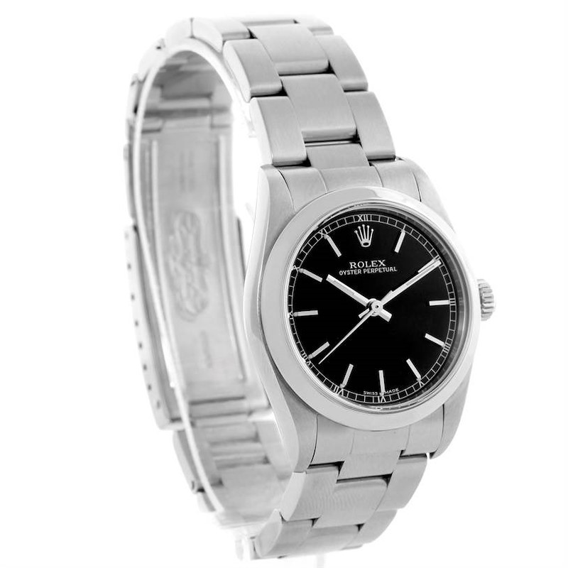 Rolex Midsize Oyster Perpetual Black Dial Stainless Steel Watch 77080 SwissWatchExpo