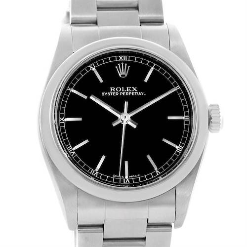Photo of Rolex Midsize Oyster Perpetual Black Dial Stainless Steel Watch 77080