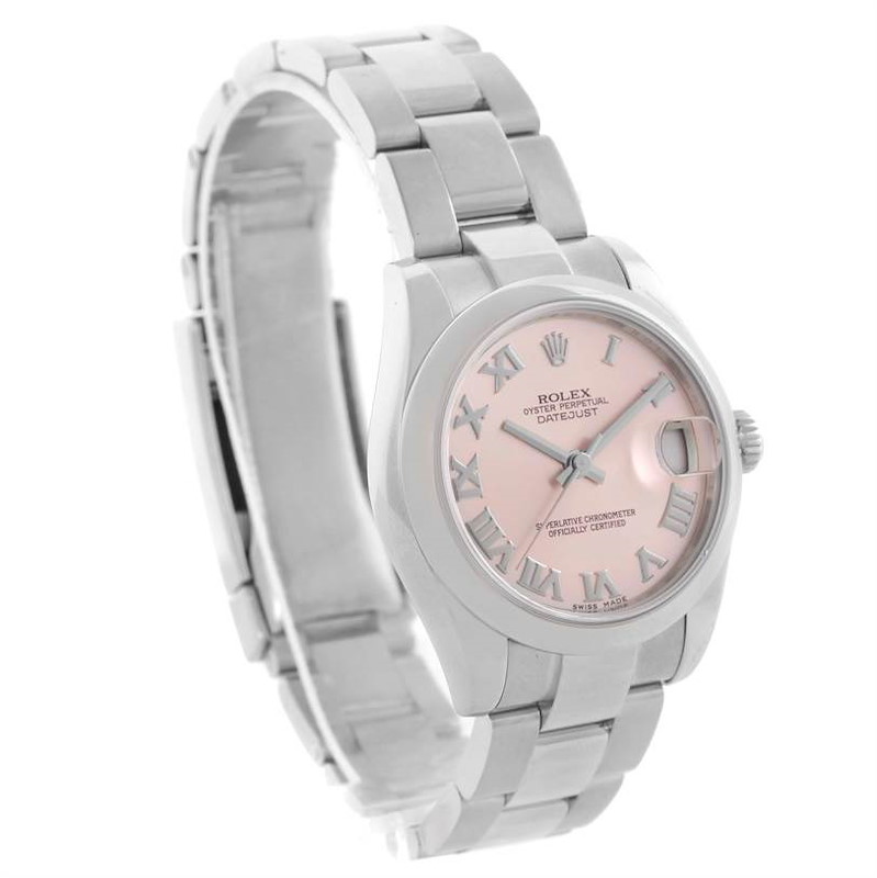 Rolex Midsize Datejust Rose Roman Dial Stainless Steel Watch 178240 SwissWatchExpo