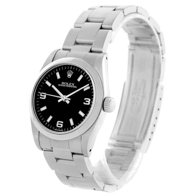 Rolex Midsize Oyster Perpetual Black Dial Stainless Steel Watch 67480 SwissWatchExpo