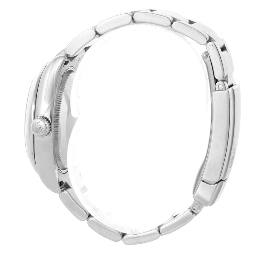 The image shows a side view of a Rolex Mid-Size 177200 Stainless Steel Silver Dial 177200 Stainless Steel Silver Dial model watch, highlighting the bracelet and crown.